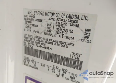 2001 Ford F-150 Xl/Xlt из США, поврежденный, VIN 2FTPF17Z61CA90871